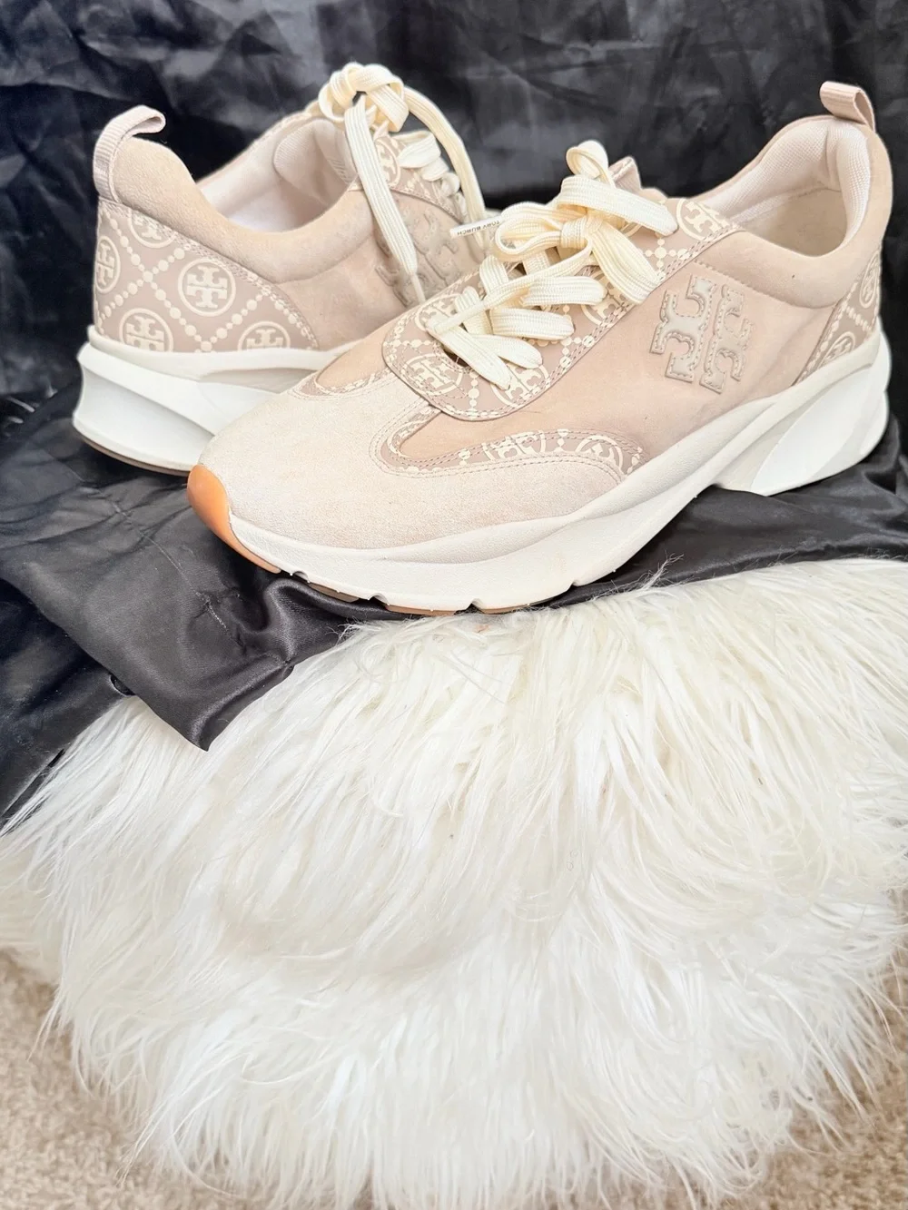 Tory Burch Blush Good Luck Trainer Suede Platform Sneakers with Logo Trim
